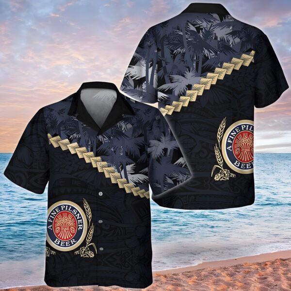 Miller Lite Beer Palm Tree Blend Polynesian Pattern Hawaiian Shirt YJ