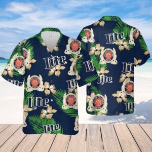 Miller Lite Hibiscus Flower Pattern A Fine Pilsner Beer Hawaiian Shirt NQ