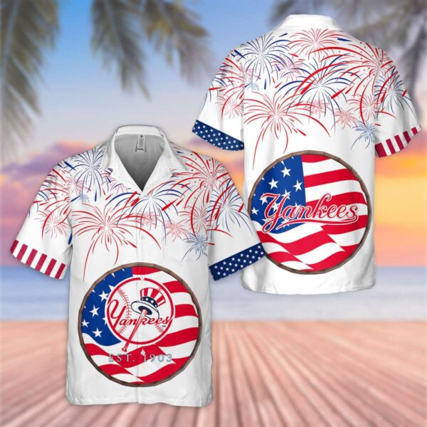 MLB New York Yankees Fireworks Independence Day Hawaiian Shirt WZ