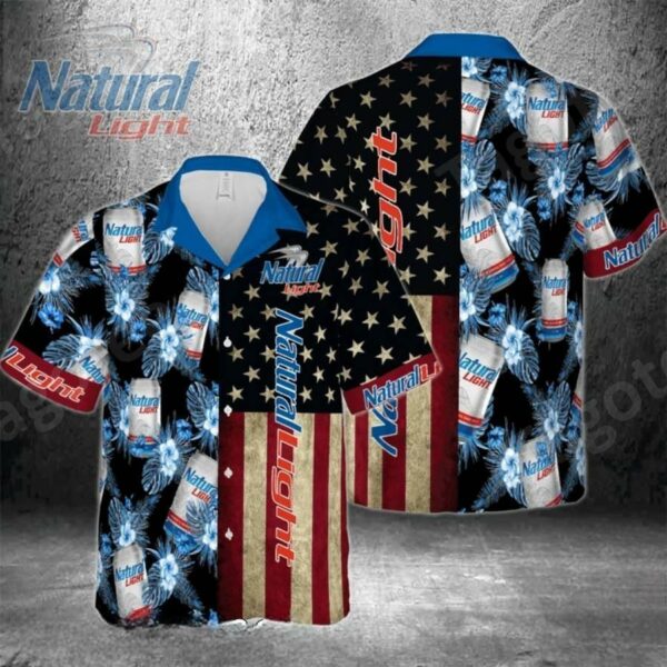 Natural Light Beer American Flag Hawaiian Shirt AW