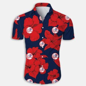 New York Yankees Hibiscus Flower Pattern Hawaiian Shirt FR