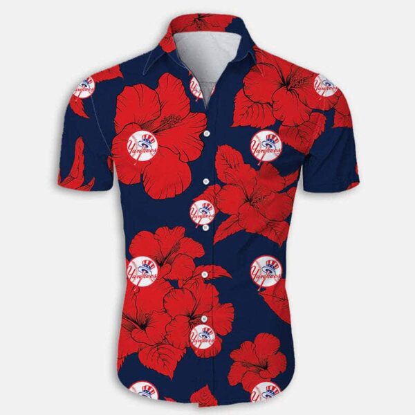 New York Yankees Hibiscus Flower Pattern Hawaiian Shirt FR