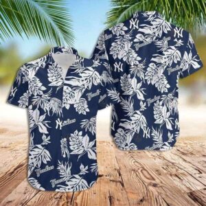 New York Yankees Jungle Leaves Pattern Hawaiian Shirt RU