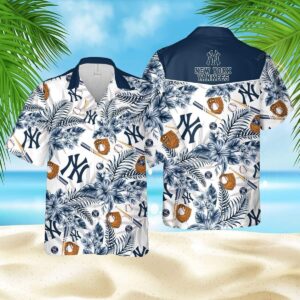 New York Yankees Tropical Flower Pattern Hawaiian Shirt KC