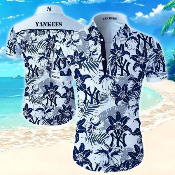 New York Yankees Tropical Flower Pattern Hawaiian Shirt XA