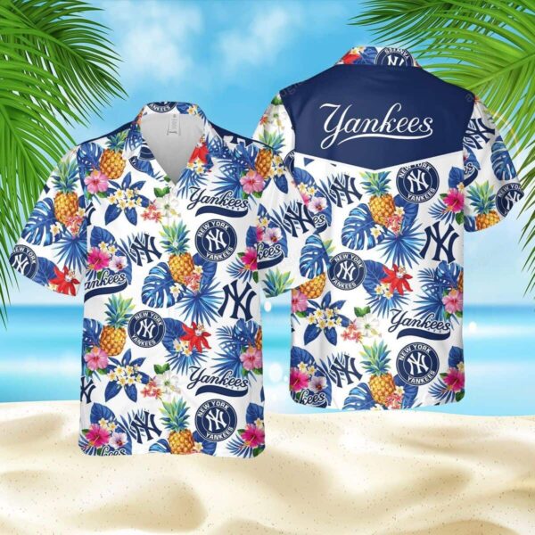 New York Yankees Tropical Pineapple Pattern Hawaiian Shirt BT