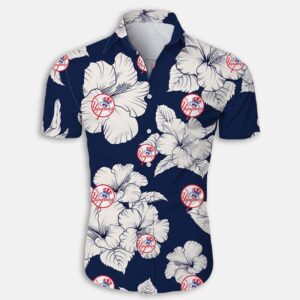 New York Yankees White Hibiscus Flower Pattern Hawaiian Shirt CV