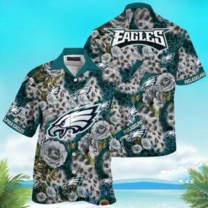 NFL Philadelphia Eagles Leopard Rose Pattern Hawaiian Shirt PD