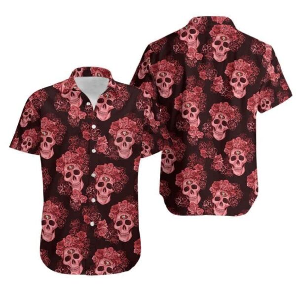 NFL San Francisco 49Ers Mystery Skull And Flower Hawaiian Shirt UG