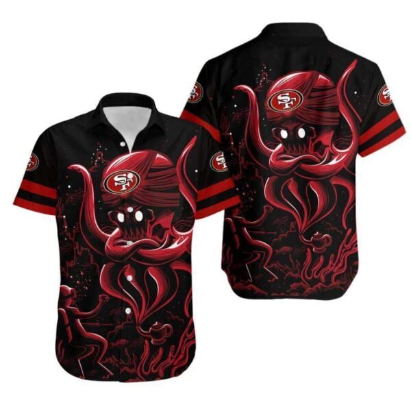 NFL San Francisco 49Ers Octopus On Black Theme Hawaiian Shirt AH