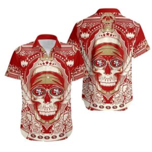 NFL San Francisco 49Ers Skull Pattern Football Hawaiian Shirt VB