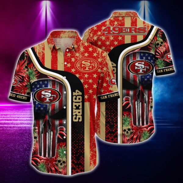 NFL San Francisco 49Ers Skull Us Flag Hawaiian Shirt ZI