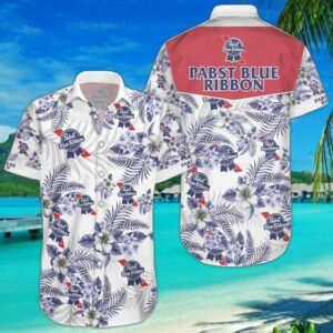 Pabst Blue Ribbon Beer Tropical Flower Pattern Hawaiian Shirt PG