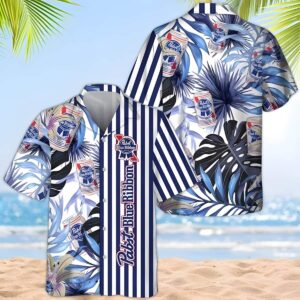 Pabst Blue Ribbon Beer Tropical Plant Leaf Practical Hawaiian Shirt RG