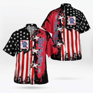 Pabst Blue Ribbon Beer Us Flag Independence Day 4Th Of July Hawaiian Shirt EB