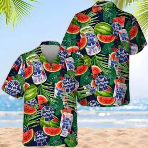 Pabst Blue Ribbon Beer Watermelon Pattern Hawaiian Shirt EI