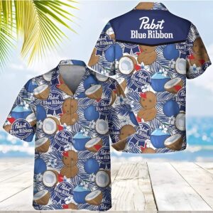 Pabst Blue Ribbon Tropical Coconut Hawaiian Shirt PD