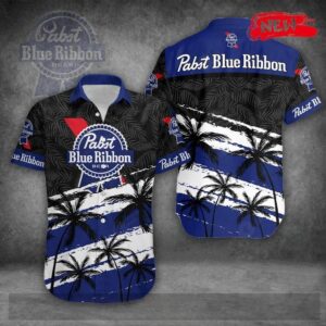 Pabst Blue Ribbon Tropical Coconut Tree Practical Hawaiian Shirt PA