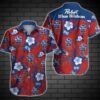 Pabst Blue Ribbon Tropical Flower Pattern Hawaiian Shirt VC