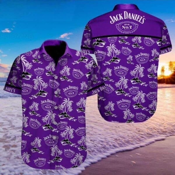 Purple Aloha Jack Daniels Island Pattern Practical Hawaiian Shirt CC