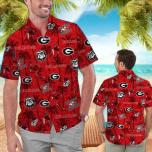 Red Aloha Georgia Bulldogs Uga Tropical Coconut Hawaiian Shirt RN