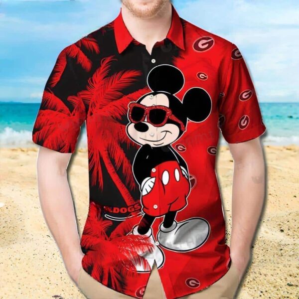 Red Aloha Mickey Georgia Bulldogs Uga Hawaiian Shirt PQ