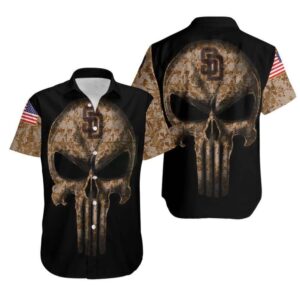 San Diego Padres Camouflage Skull American Flag Hawaiian Shirt YY