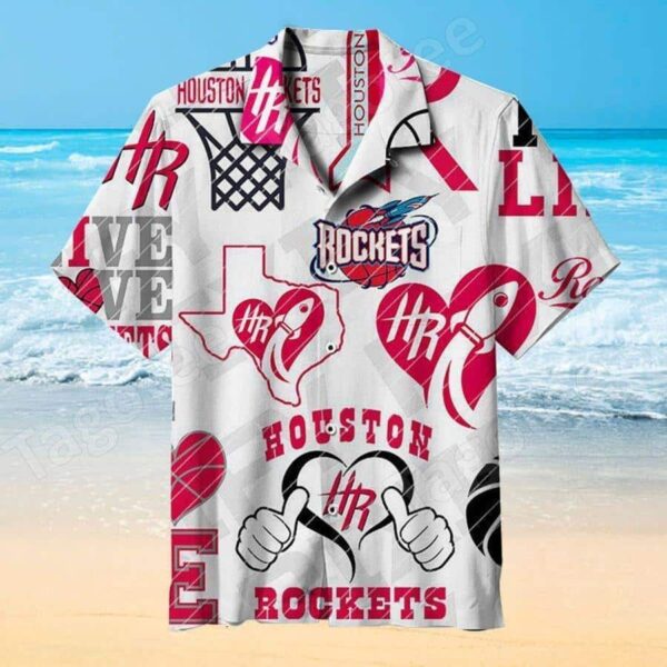 White Aloha Houston Rockets Hawaiian Shirt YY