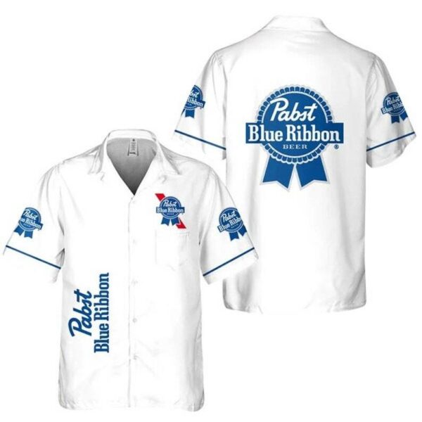 White Aloha Pabst Blue Ribbon Beer Hawaiian Shirt PE