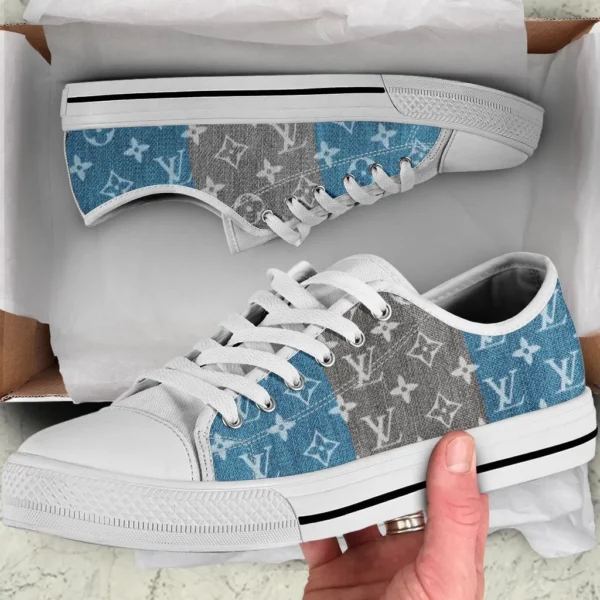 Louis Vuitton Blue Grey Low Top Canvas Shoes Luxury Brand