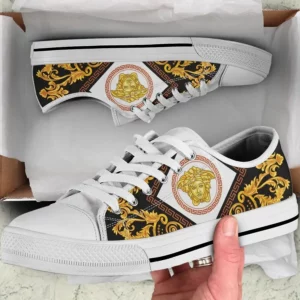 Versace Medusa Golden Pattern White Low Top Canvas Shoes Luxury Brand