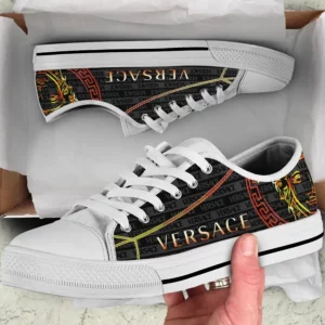 Versace Medusa Golden Pattern Black Low Top Canvas Shoes Luxury Brand