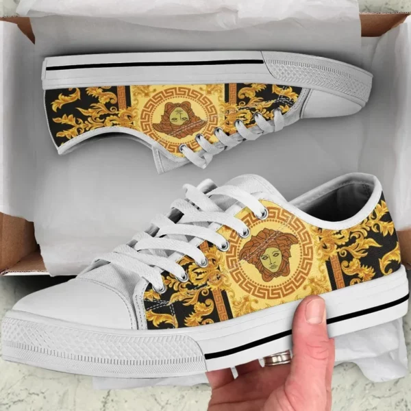 Versace Golden Medusa White Low Top Canvas Shoes Luxury Brand