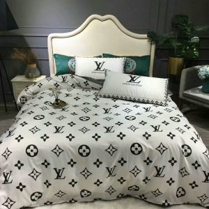 Louis Vuitton Logo Brand Bedding Set Luxury Bedroom Bedspread Home Decor