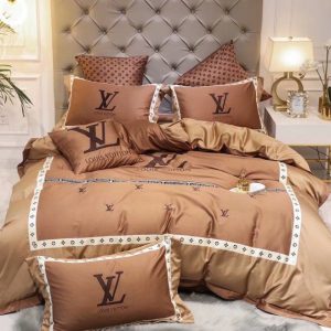 Louis Vuitton Logo Brand Bedding Set Home Decor Luxury Bedspread Bedroom