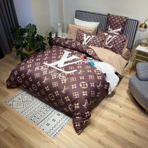 Louis Vuitton Logo Brand Bedding Set Luxury Bedroom Bedspread Home Decor