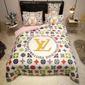 Louis Vuitton Logo Brand Bedding Set Bedspread Bedroom Luxury Home Decor