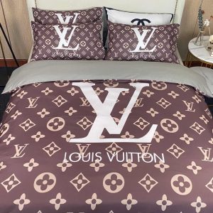 Louis Vuitton Logo Brand Bedding Set Luxury Bedroom Bedspread Home Decor