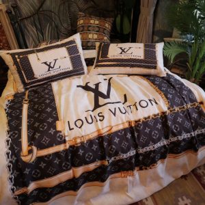 Louis Vuitton Logo Brand Bedding Set Bedspread Bedroom Luxury Home Decor