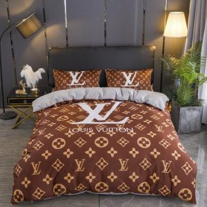 Louis Vuitton Logo Brand Bedding Set Luxury Bedroom Home Decor Bedspread