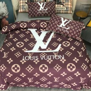 Louis Vuitton Logo Brand Bedding Set Bedspread Bedroom Luxury Home Decor