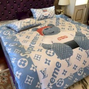 Louis Vuitton Supreme Customized Logo Brand Bedding Set Luxury Bedroom Bedspread Home Decor