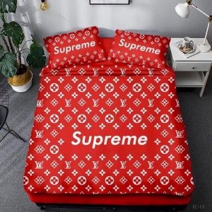 Louis Vuitton Supreme Customized Logo Brand Bedding Set Luxury Home Decor Bedspread Bedroom