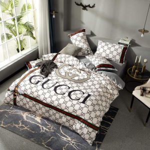 Gucci Logo Brand Bedding Set Bedroom Luxury Bedspread Home Decor