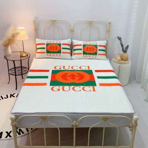 Gucci Logo Brand Bedding Set Bedspread Home Decor Luxury Bedroom