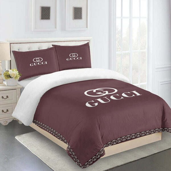 Gucci Purple Logo Brand Bedding Set Home Decor Bedspread Luxury Bedroom