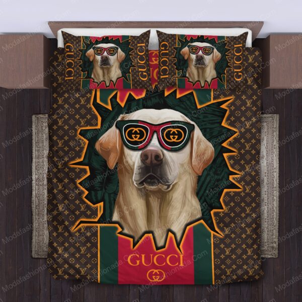 Labrador Retries Gucci Logo Brand Bedding Set Home Decor Luxury Bedroom Bedspread