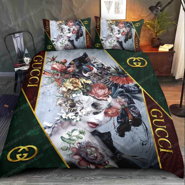 Dark Queen Gucci Logo Brand Bedding Set Home Decor Luxury Bedspread Bedroom