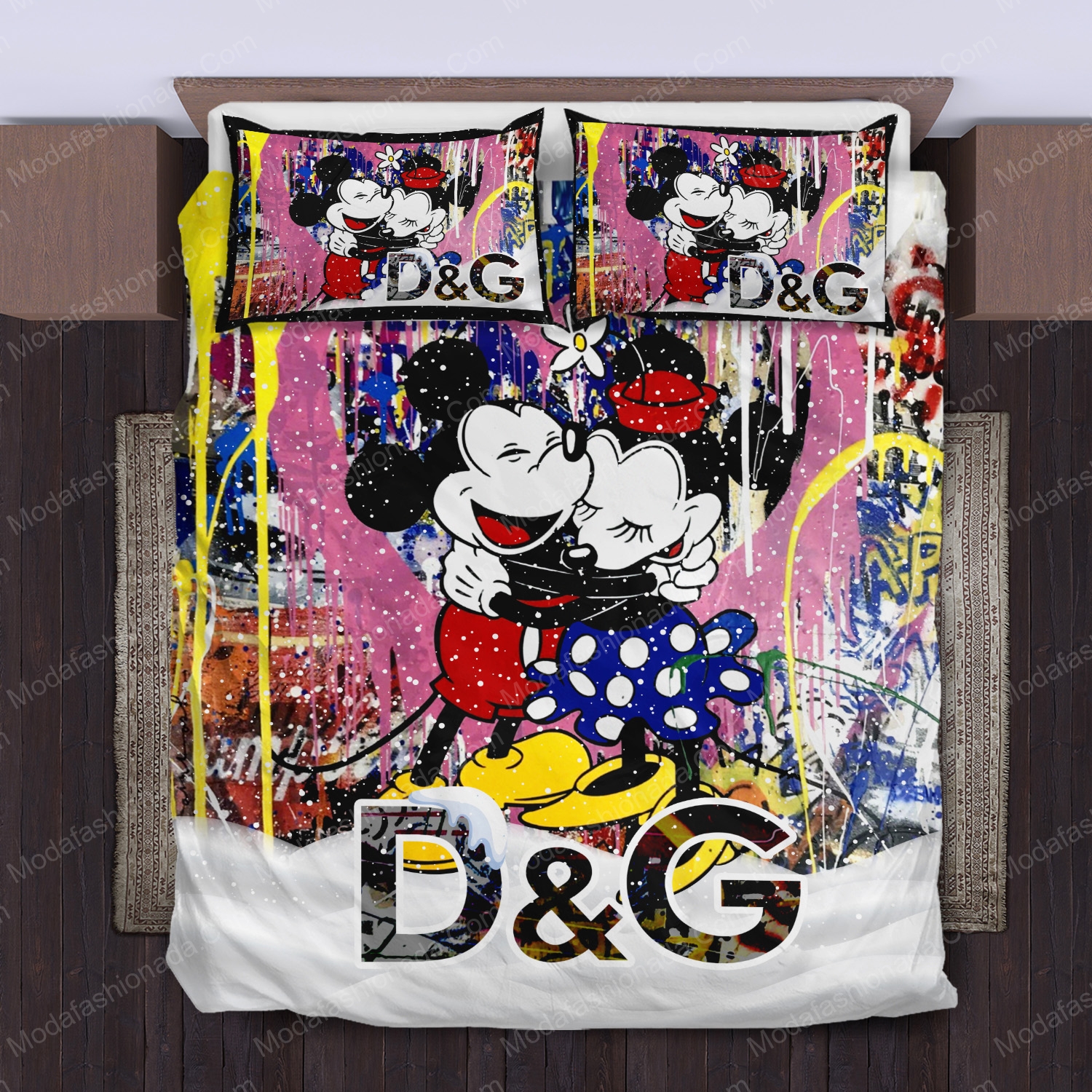 Mickey Minne Street Dolce & Gabbana Logo Brand Bedding Set Bedspread Home Decor Bedroom Luxury