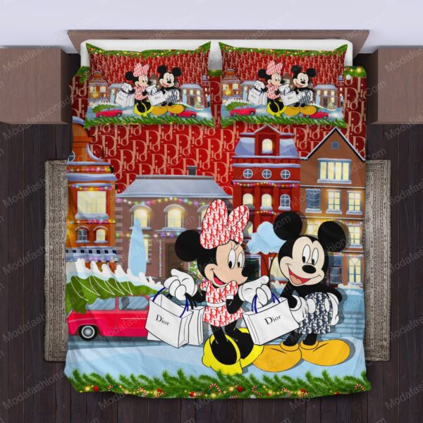 Mickey & Minnie Mouse Dior Logo Brand Bedding Set Home Decor Bedroom Bedspread Luxury